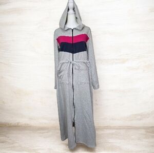 Dress Cotton Women's Gray And Blue Hooded Robe Size M